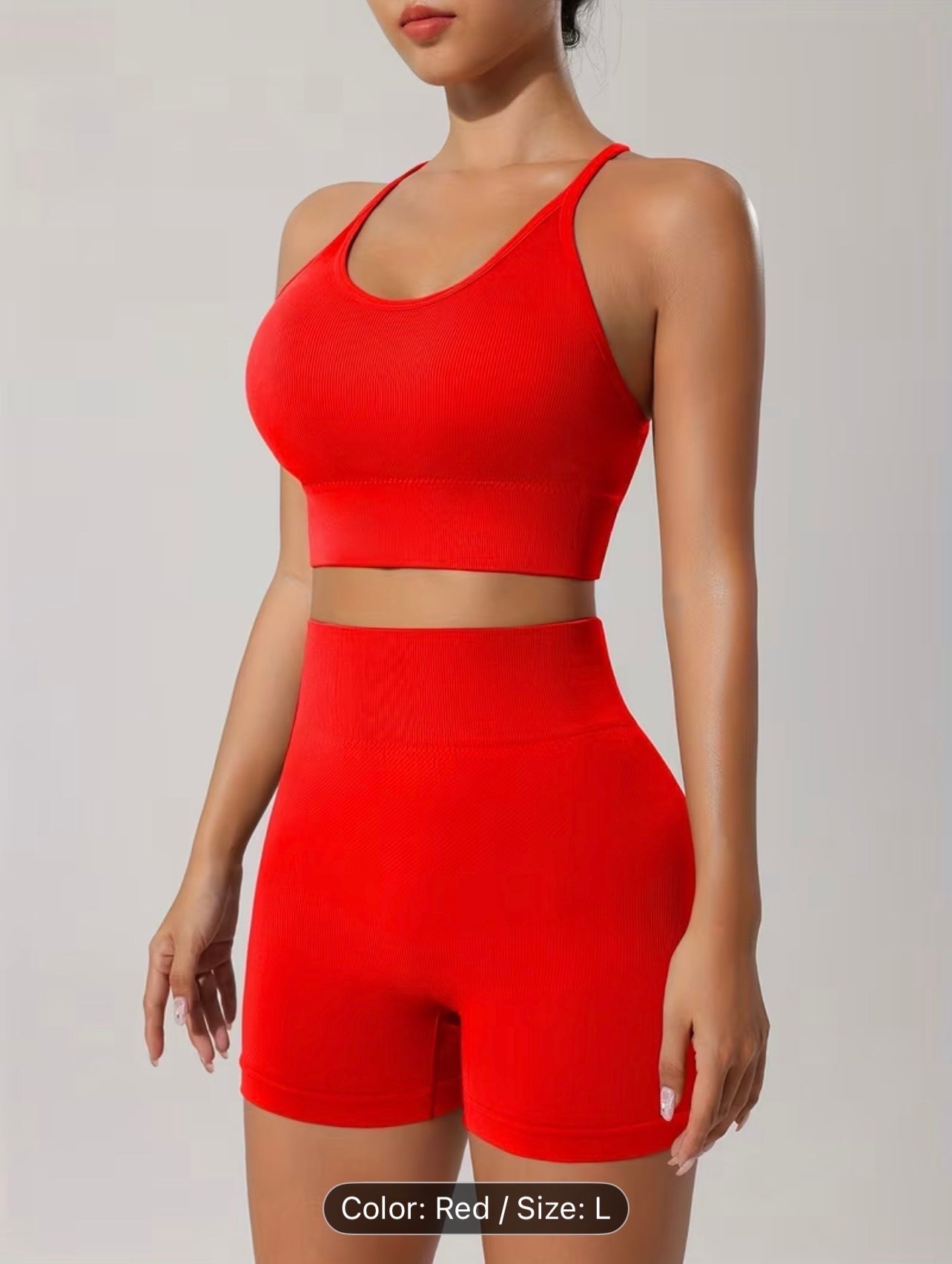 Women’s Seamless Sportswear Set – Cross-Back Breathable Summer Gym Outfit (Top & Shorts)