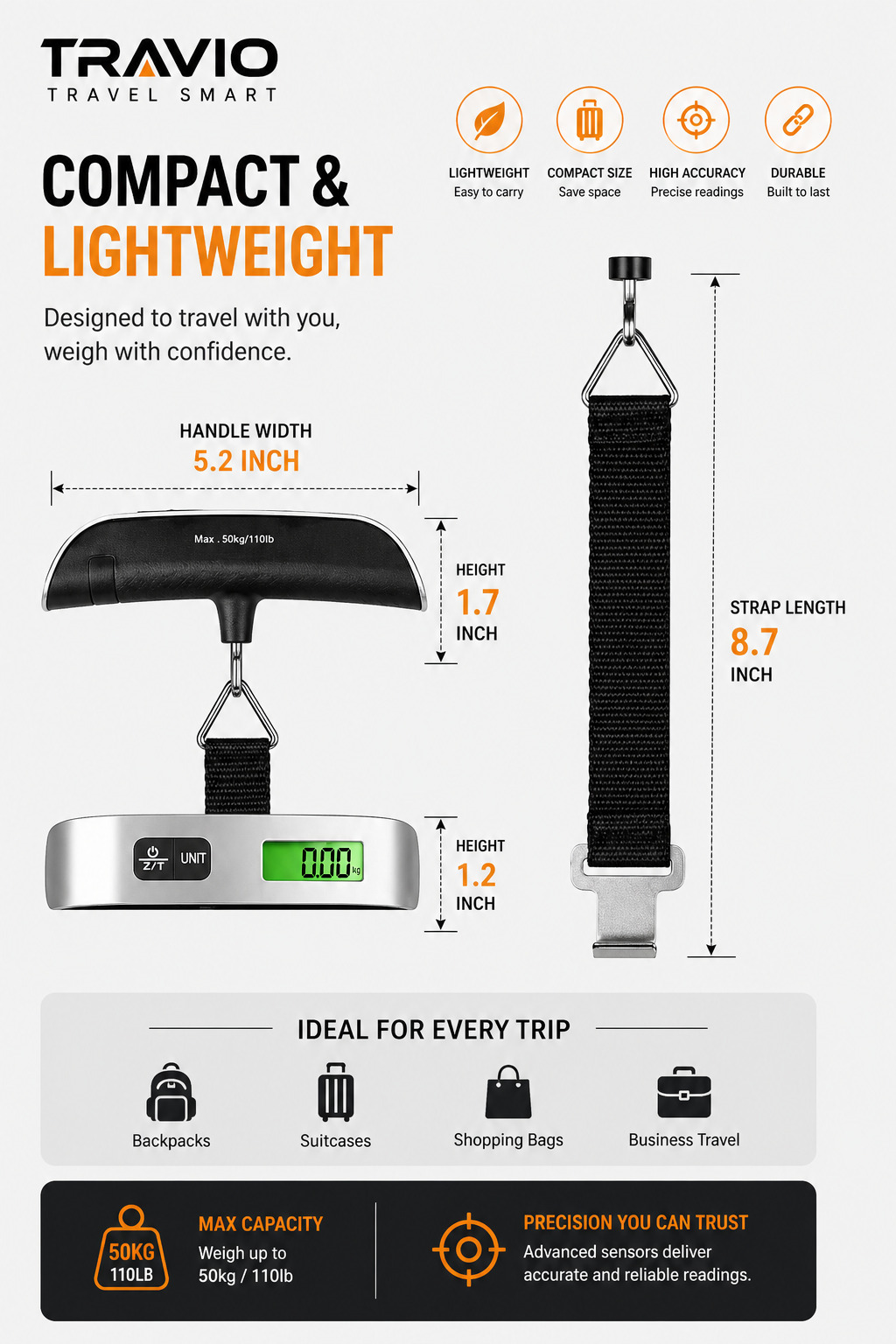Digital Luggage Scale High Accuracy Portable Design Stress-Free Travel All Season Unisex - UltraChic
