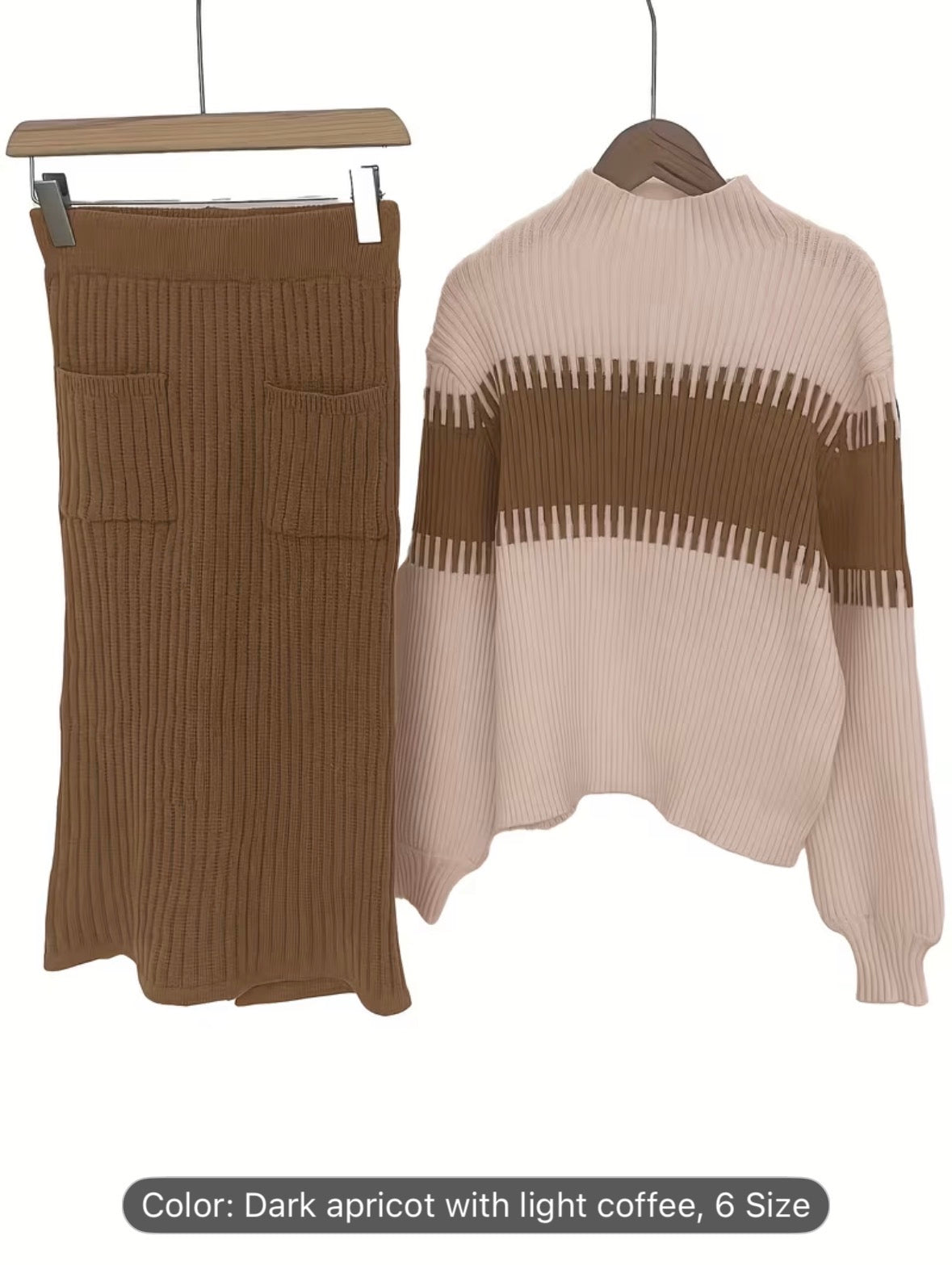 High Neck Pullover Skirt Split Two-Piece Color Block Contrast Thick Long Sleeve Sweater Set – Winter Wardrobe, Elegant Office & Casual Style for Women - UltraChic