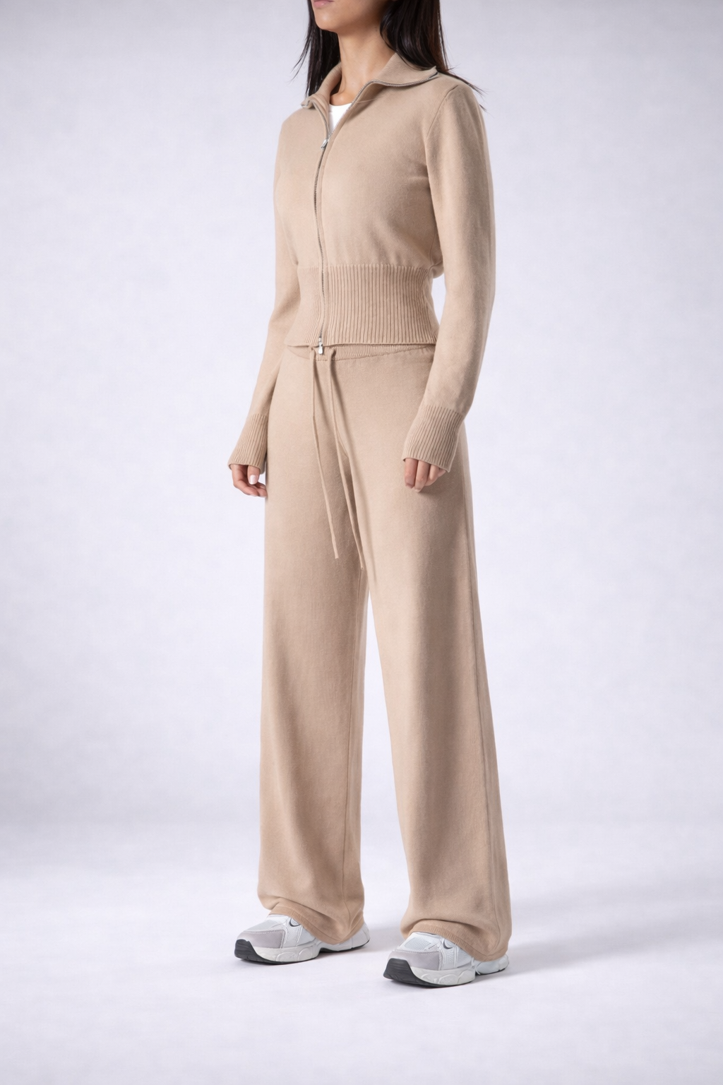 Women’s Zip-Up Knit Lounge Set Cozy Apricot Cardigan And Pants Fall Winter - UltraChic