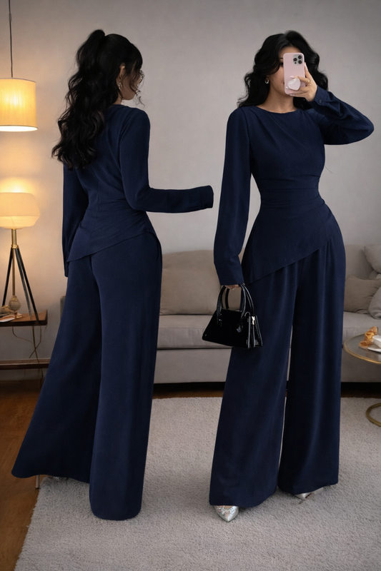 Women’s Pleated Asymmetrical Top Set – Elegant Autumn/Winter Wear