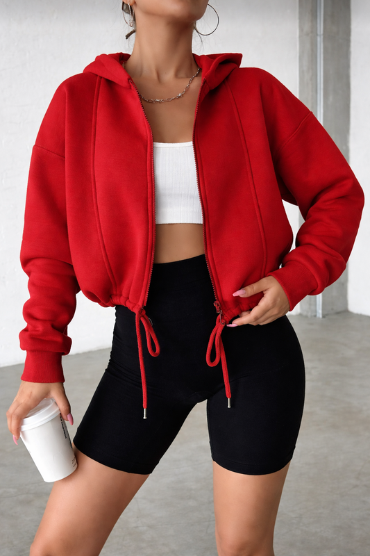 Women’s Plus Size Zip-Up Hoodie – Drawstring Hem Fall Winter Casual Essential