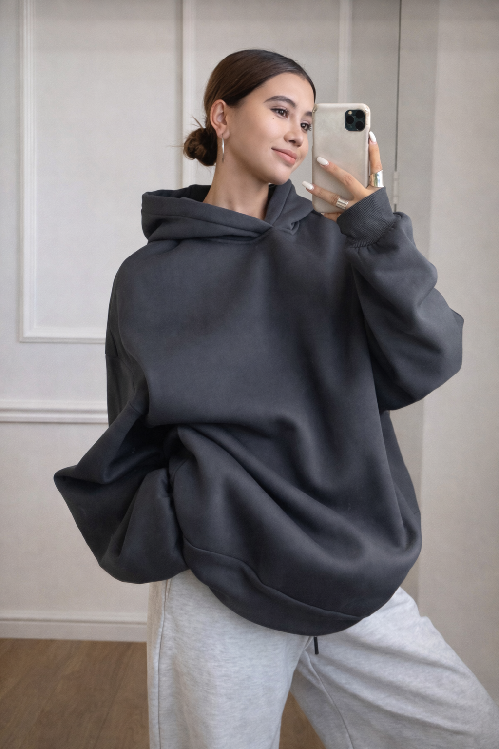Women’s Slogan Print Oversized Hoodie – Cozy Fleece Autumn Winter Casual Top