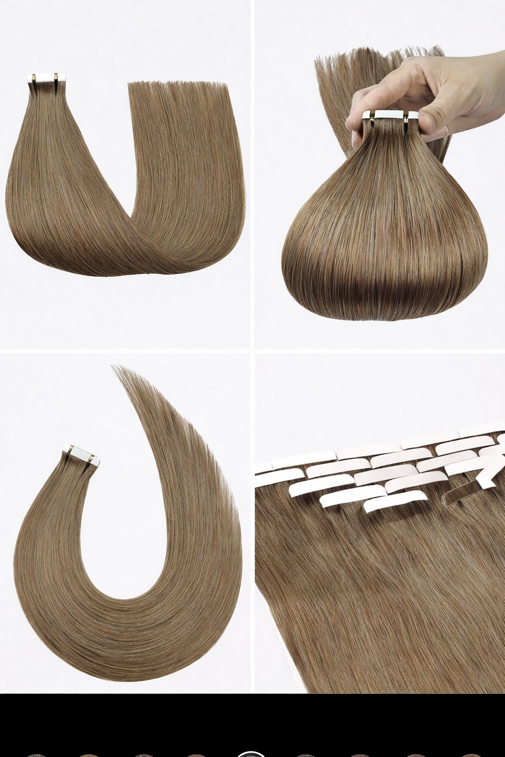 Tape In Human Hair Extensions Remy – Medium Ash Brown Seamless Straight Tape Hair Extensions for Women