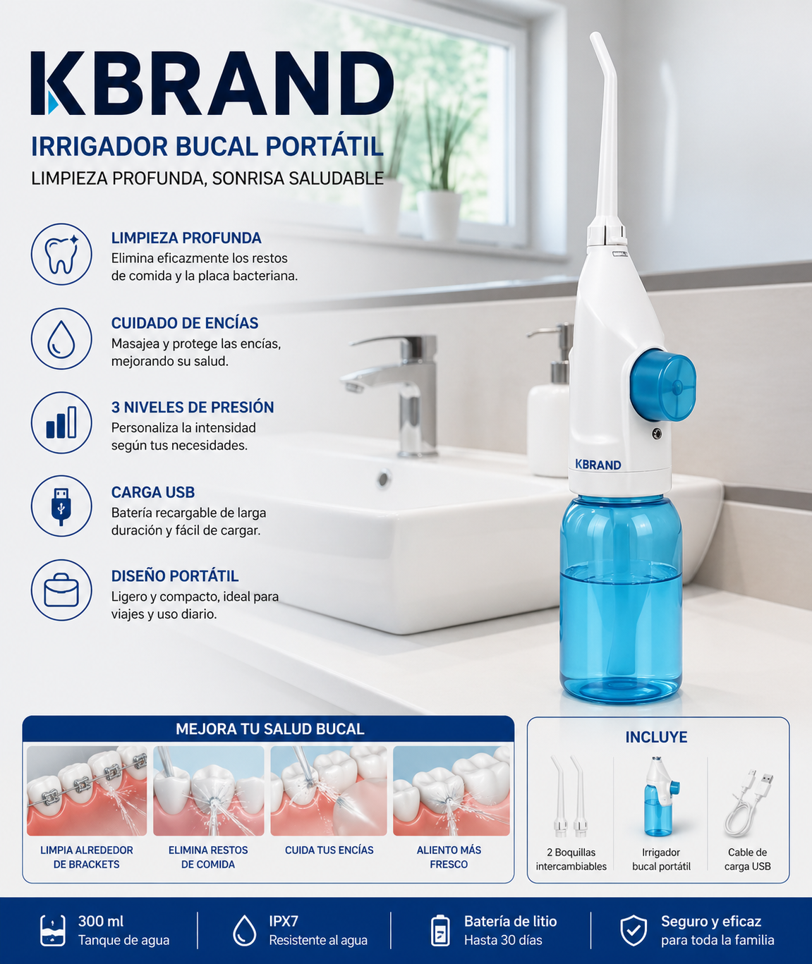 Portable Water Flosser High-Pressure Deep Clean Fresh Breath Travel Essential Unisex - UltraChic