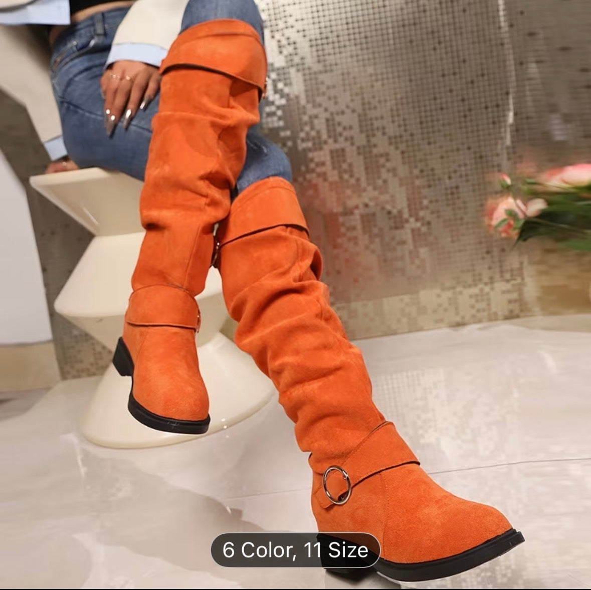 Women’s Slip-On Knee-High Boots – Cushioned Insole, Non-Slip Sole, Mid-Heel Platform All-Season Boots - UltraChic
