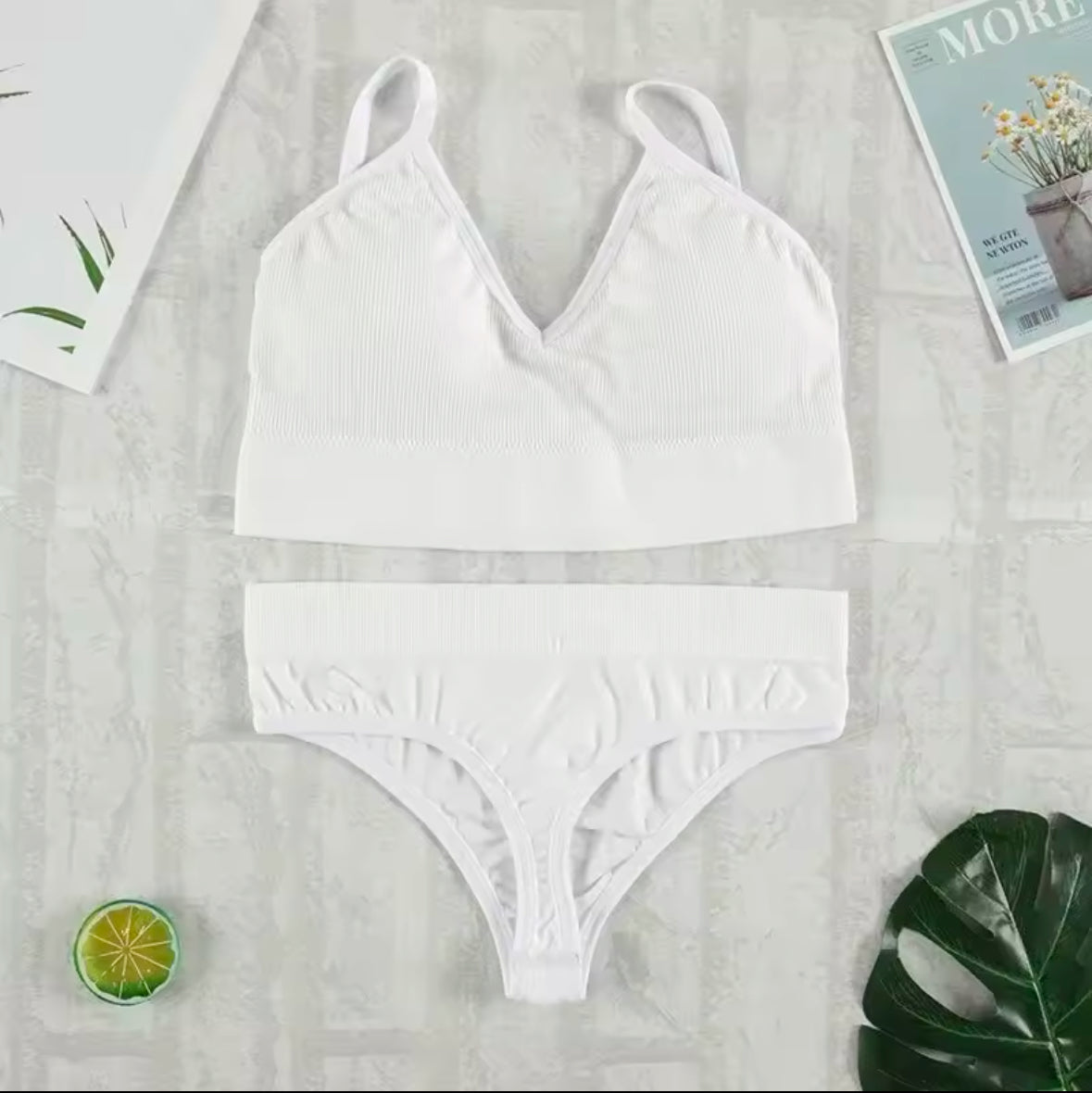 2-Piece Bra and Panty Set for Women – Sexy G-String, Seamless Bralette, Soft Tank Crop Top Lingerie Set
