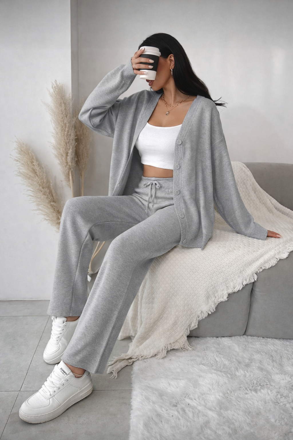 Women’s Button Front Knit Two-Piece Set – Cozy Winter Minimal Outfit - UltraChic