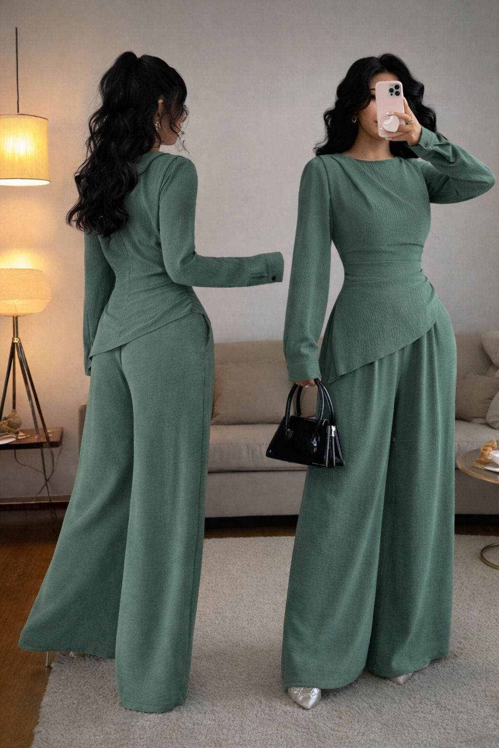 Women’s Pleated Asymmetrical Top Set – Elegant Autumn/Winter Wear - UltraChic