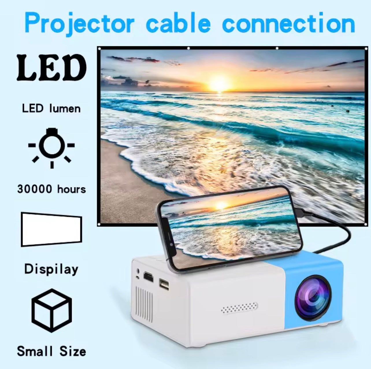 Mini Portable Projector Full HD 1080P – Smart Home Cinema Wall Projection for Bedroom & Travel Entertainment - UltraChic