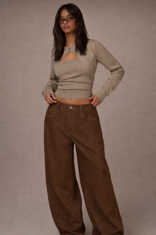 Women’s Yellow Knit Sweater – Hollow Cut-Out Long Sleeve Spring/Summer Casual Top