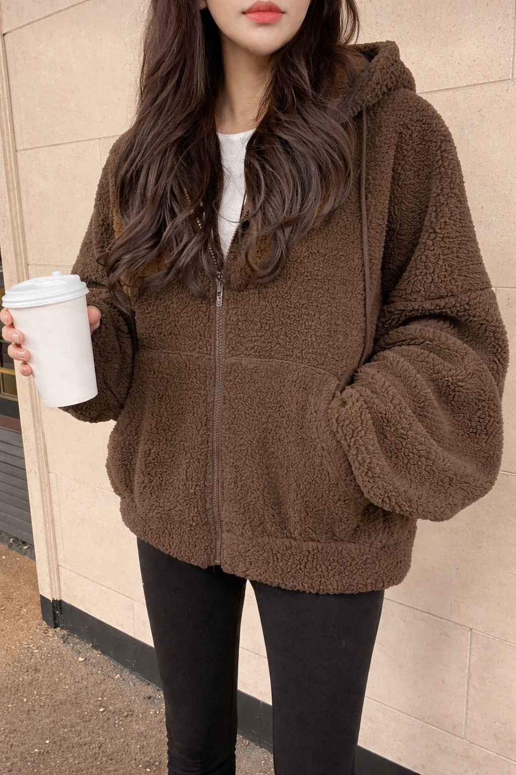 Women’s Zip-Up Teddy Hoodie – Oversized Fall Winter Casual Jacket