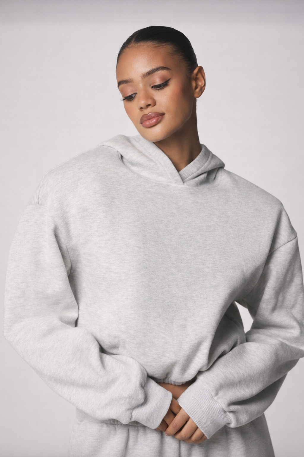 Women’s Oversized Shoulder Pad Cropped Hoodie – Bubble Hem Fall Winter Streetwear