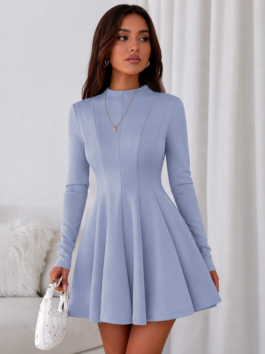 A-Line Mini Dress Sculpted Waist Effortless Elegant Look Fall Women