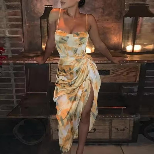Effortlessly Chic Hauture Asymmetrical Drawstring Print Dress – Perfect for Summer Vibes!