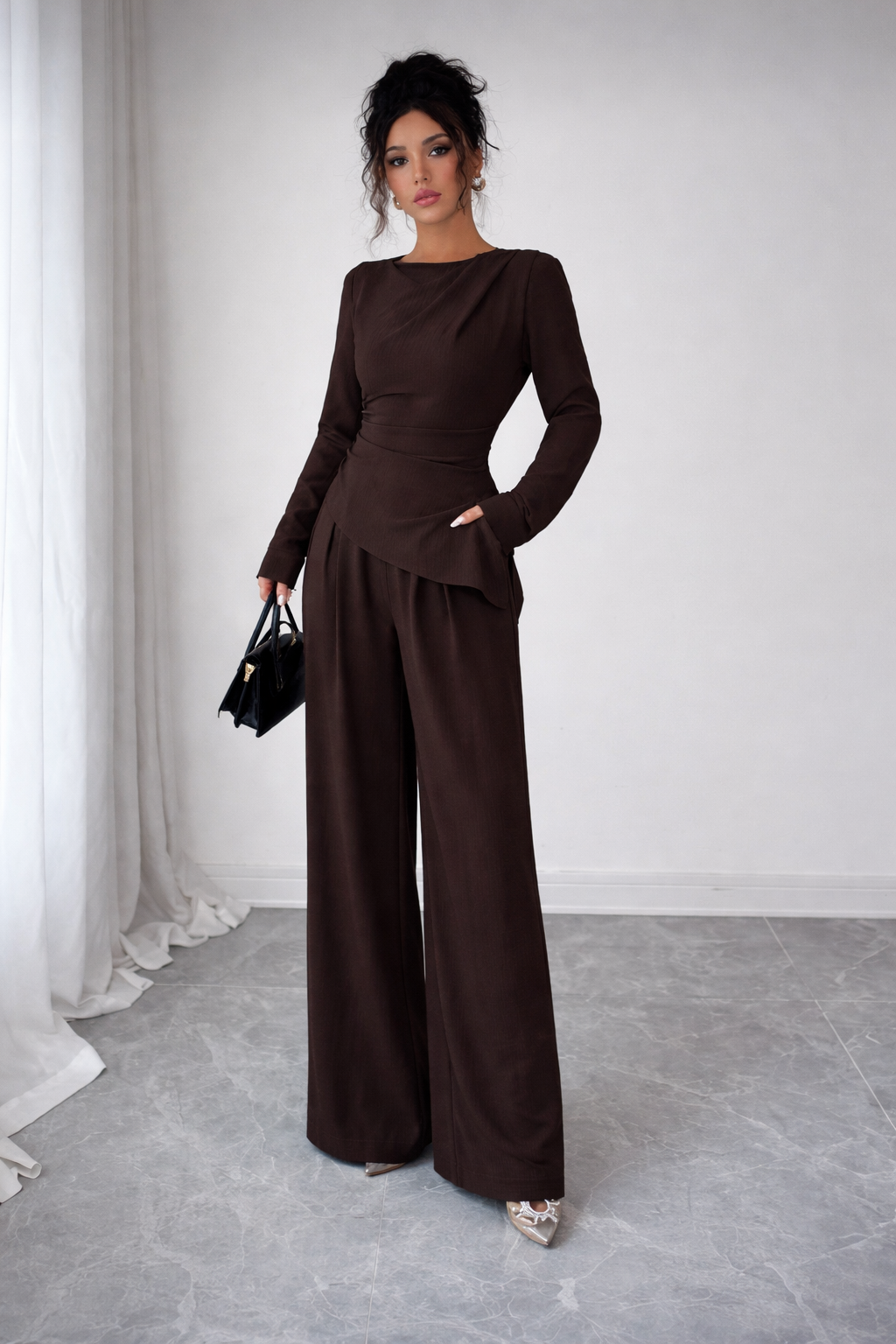 Women’s Pleated Asymmetrical Top Set – Elegant Autumn/Winter Wear - UltraChic