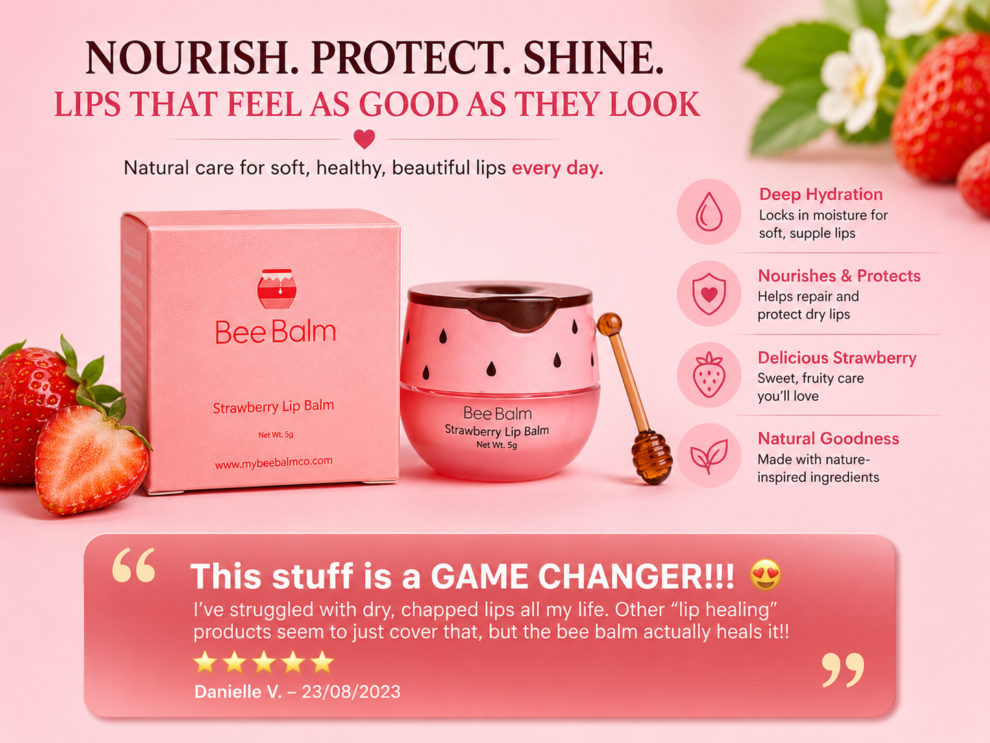 Bee Balm Strawberry Lip Balm – Deep Hydration & Nourishing Lip Care for Soft Glossy Lips