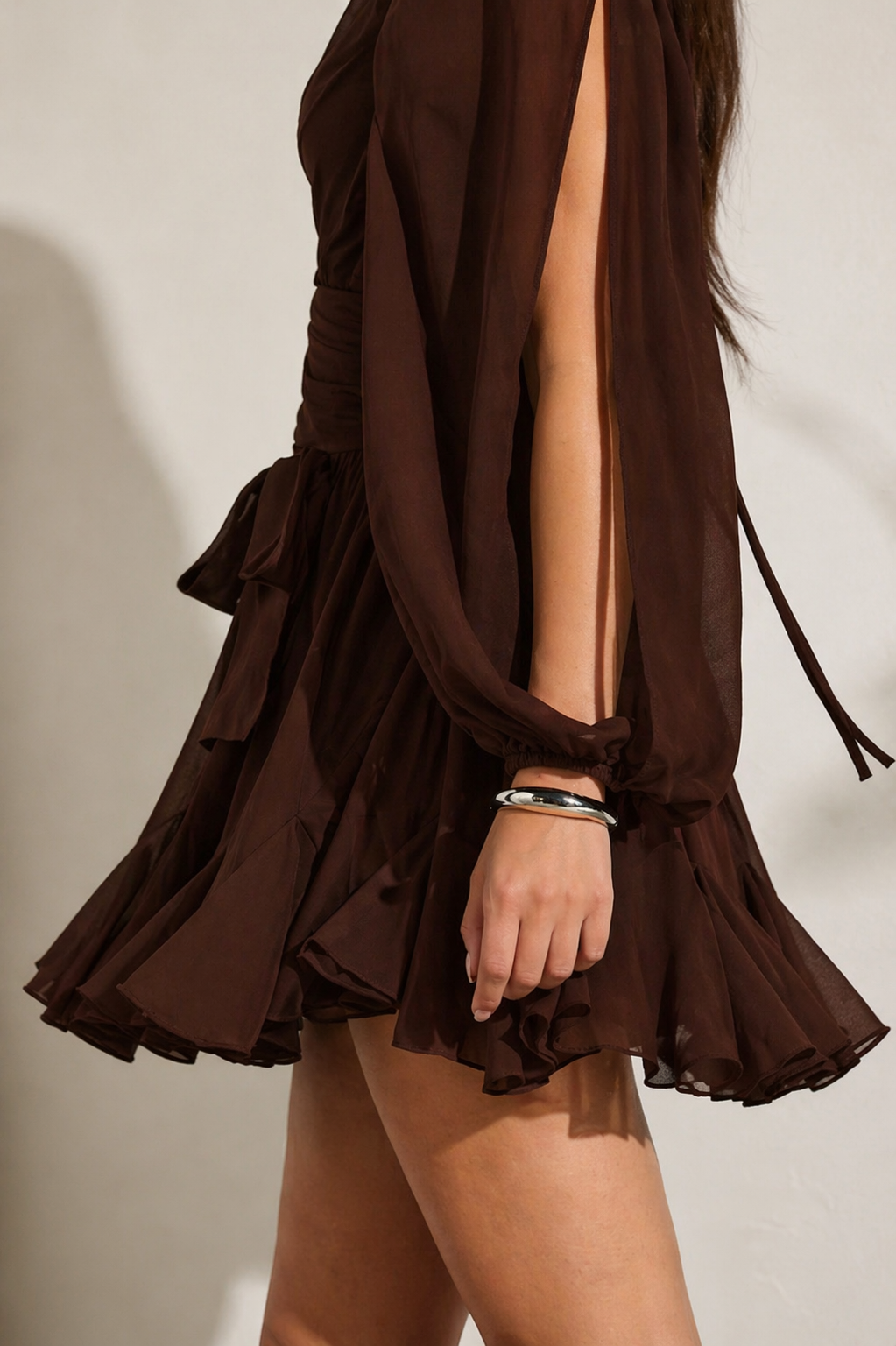 Women’s Sheer Lantern Sleeve Split Hem Dress – Effortless Elegant Minimal Look Summer Women - UltraChic
