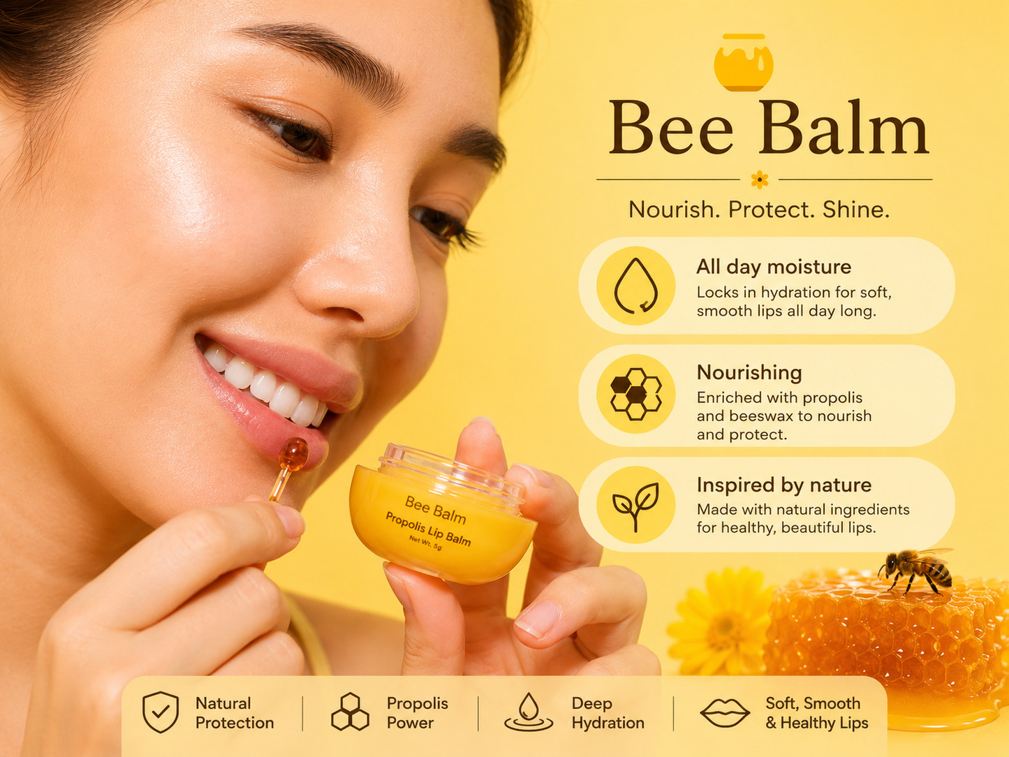 Bee Balm Propolis Lip Balm – Deep Moisturizing Honey Lip Care for Soft & Healthy Lips