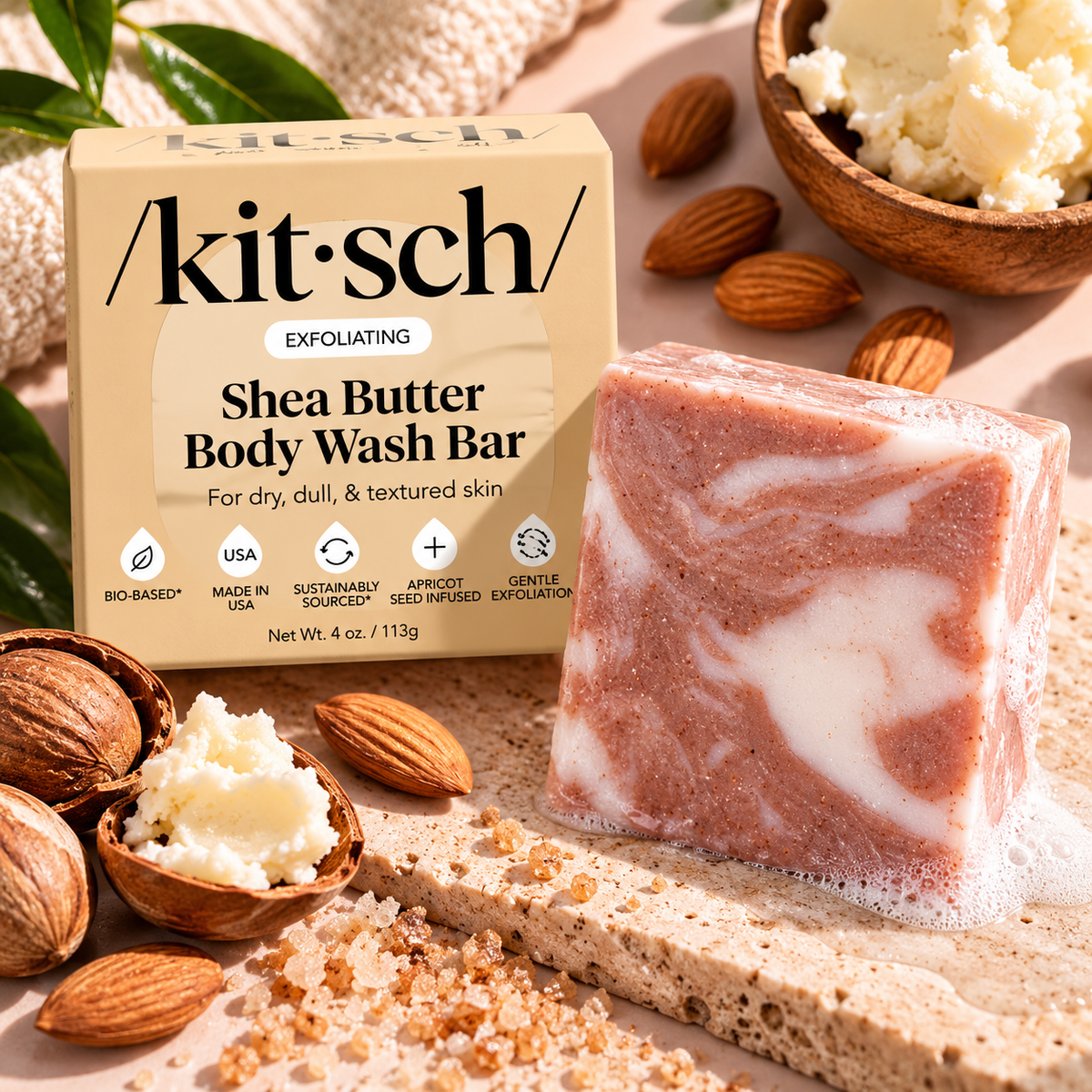 Shea Butter Exfoliating Body Wash Bar – Almond & Cherry Scent