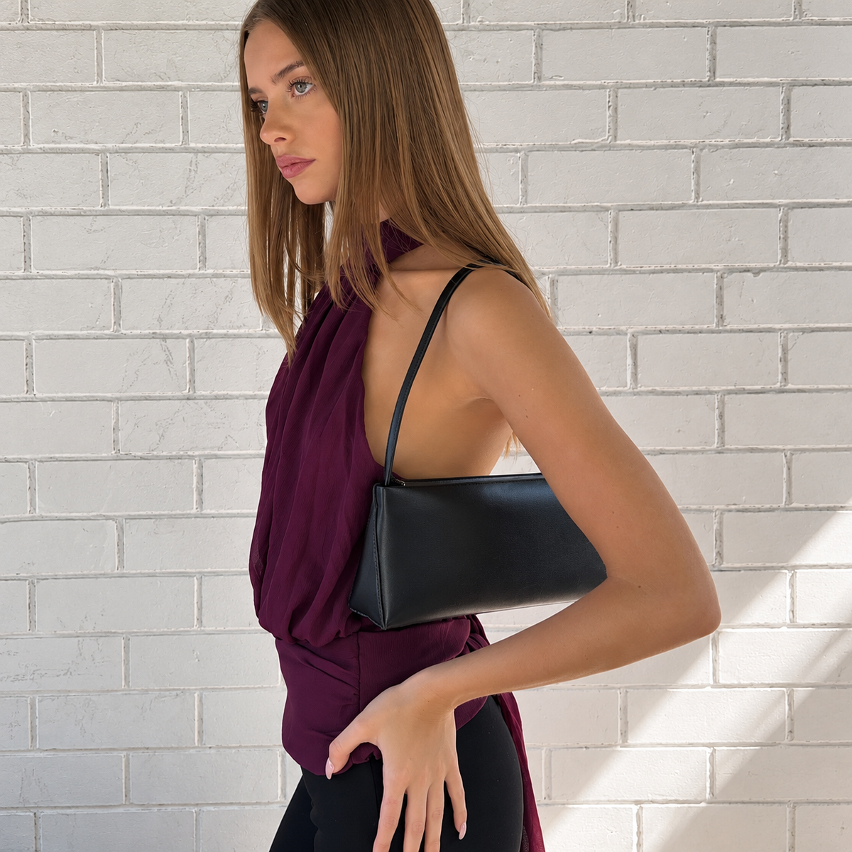 Black Faux Leather Shoulder Bag – Minimalist Everyday Handbag - UltraChic