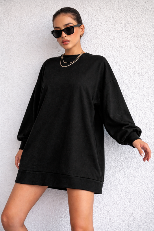 Women’s Cotton Sweatshirt Dress – Drop Shoulder Fall Casual Essential