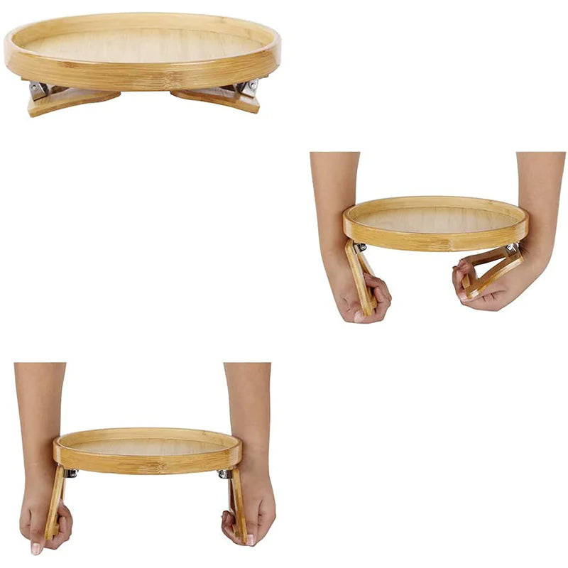 Foldable Round Bamboo Storage Tray with Legs – Stylish, Space-Saving Organization for Any Room!