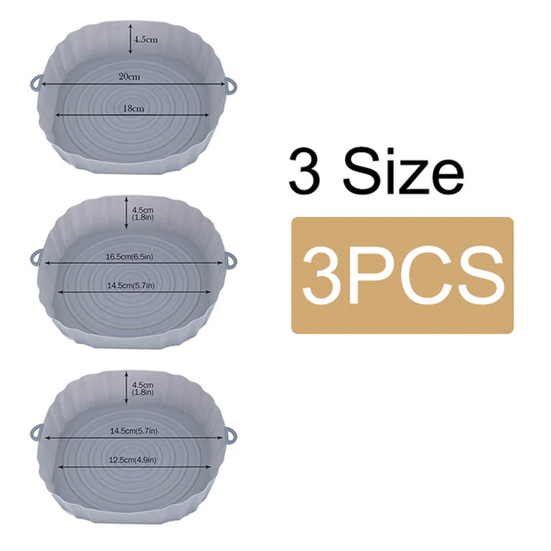 1/2/3PCS Reusable Air Fryer Silicone Pot Oven Baking Tray Airfryer Silicone Basket Pizza Fried Chicken Grill Pan Mat for Kitchen - UltraChic