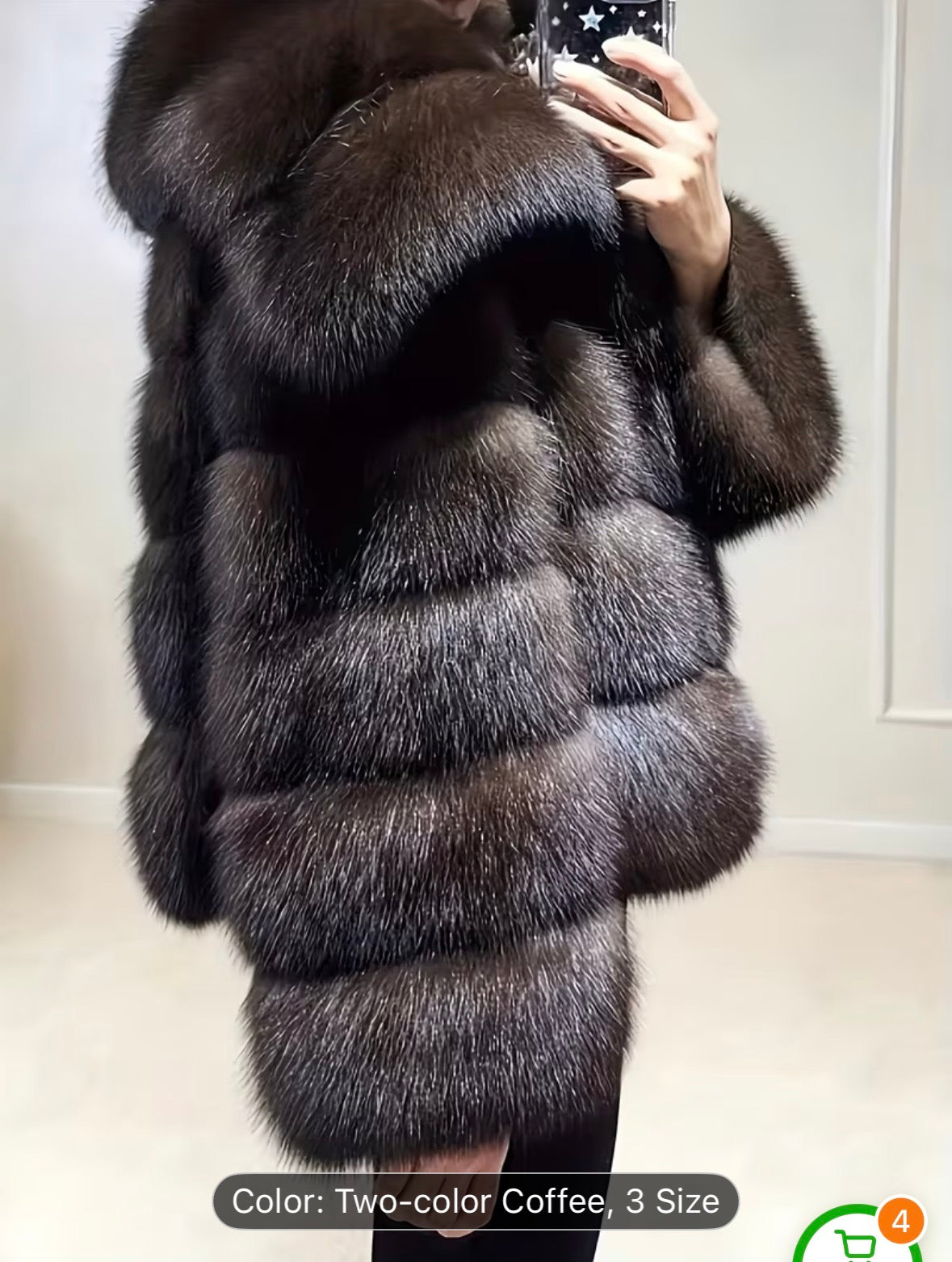 Women’s Elegant Faux Fur Coat – Long Sleeve Button-Up Fluffy Brown & White Winter Fashion Coat - UltraChic
