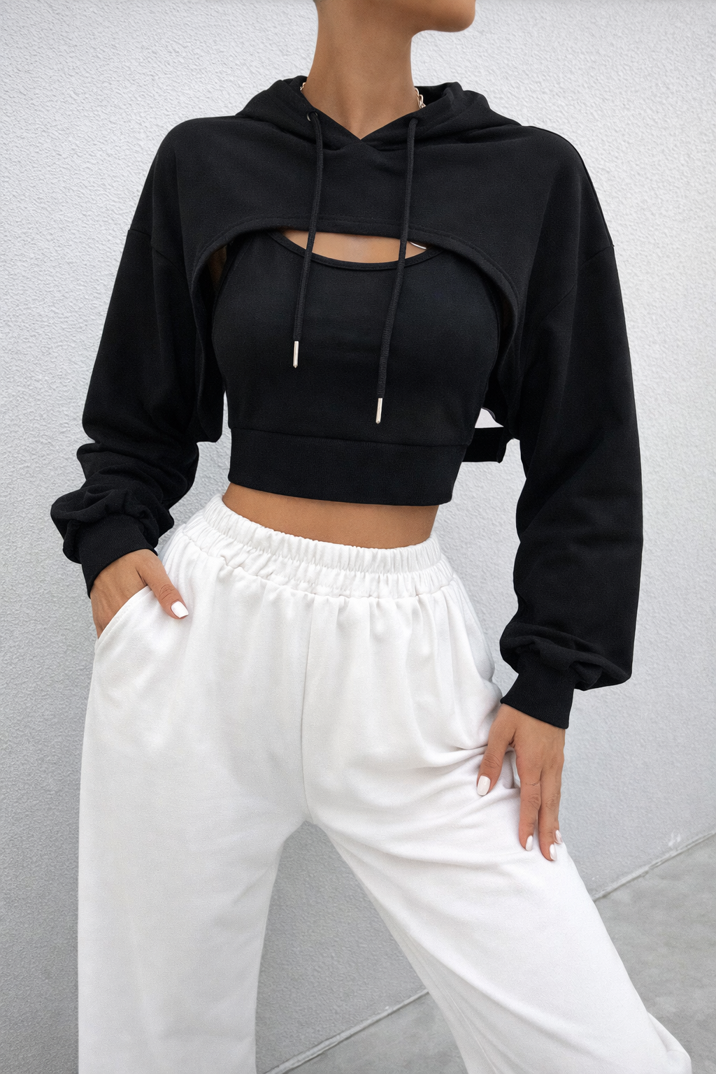 Women’s Super Crop Hoodie – Drop Shoulder Drawstring Fall Casual Streetwear Pullover - UltraChic