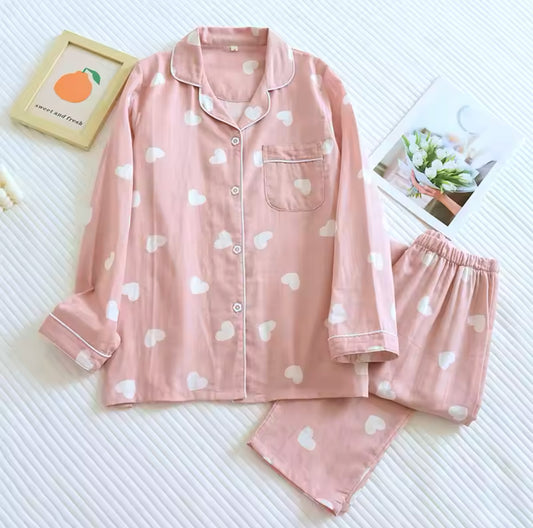 New Spring & Autumn 100% Cotton Pajama Set for Women – Long Sleeve & Pants, Cozy & Stylish Homewear