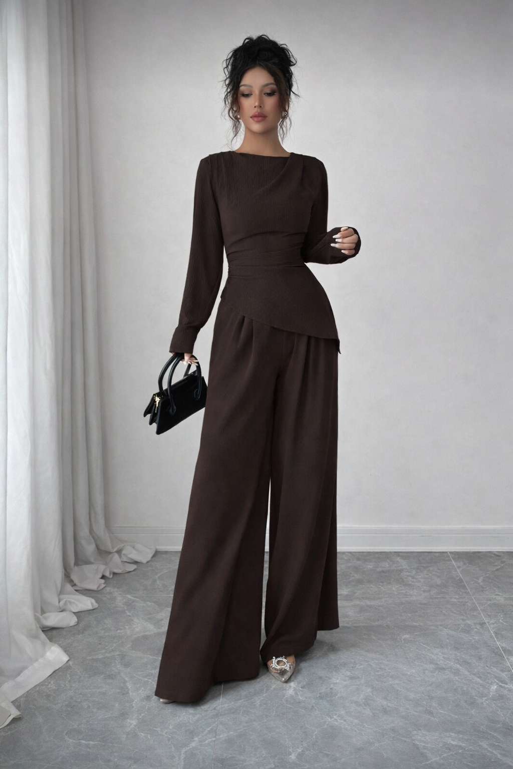 Women’s Pleated Asymmetrical Top Set – Elegant Autumn/Winter Wear - UltraChic