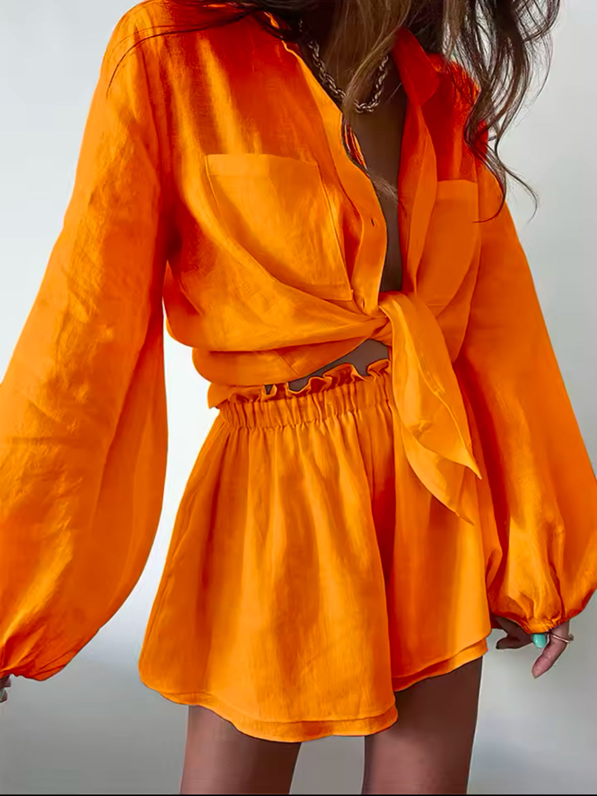 2025 Bohemian Spring Summer Set for Women – White Loose Fit Blouse & Shorts 2-Piece Outfit for Casual and Beach Style