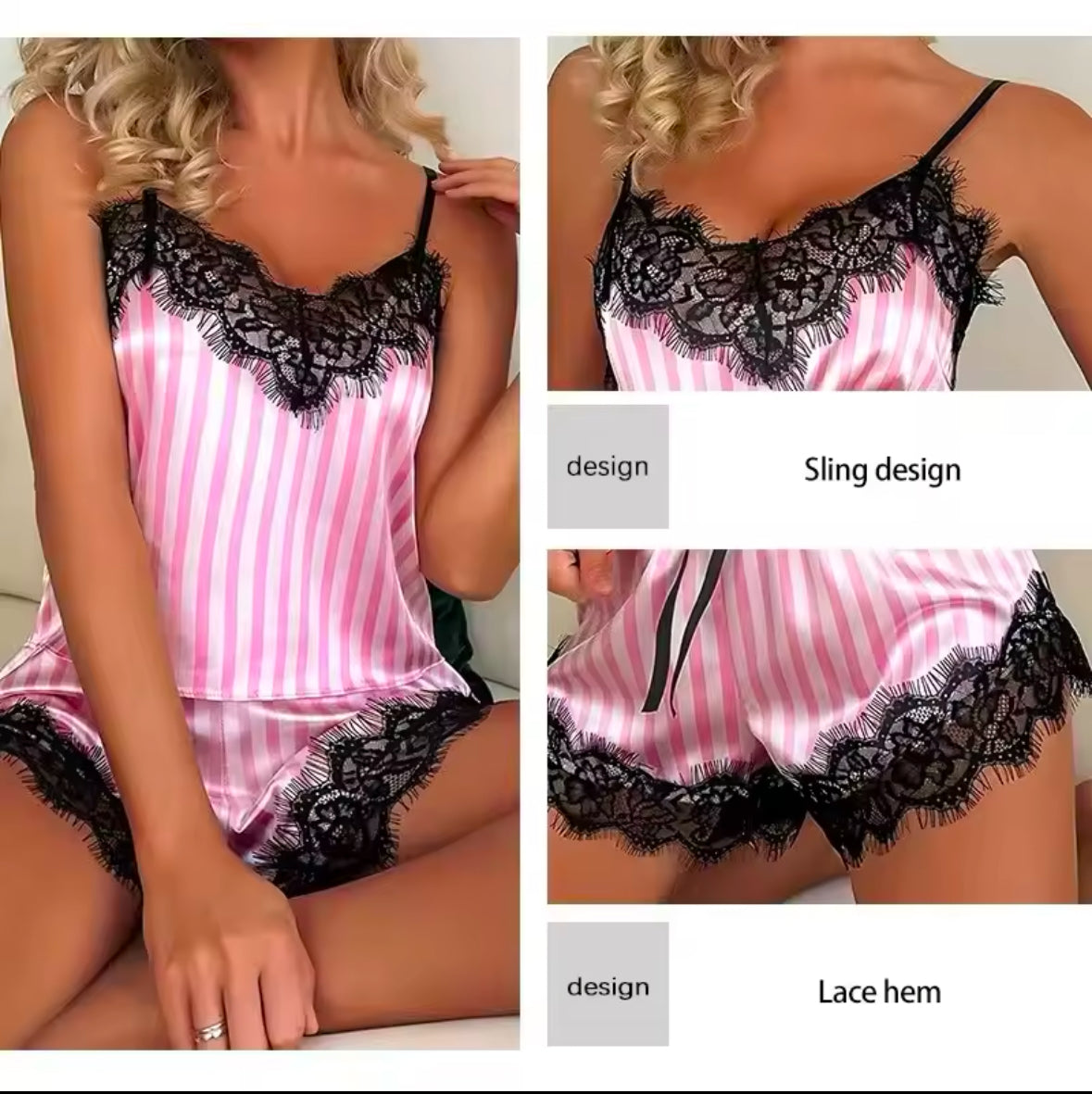 Set of Sexy V-Neck Lace Pajama for Women – Sleeveless & Comfortable Two-Piece Pajama Shorts Set for Relaxation & Sleep