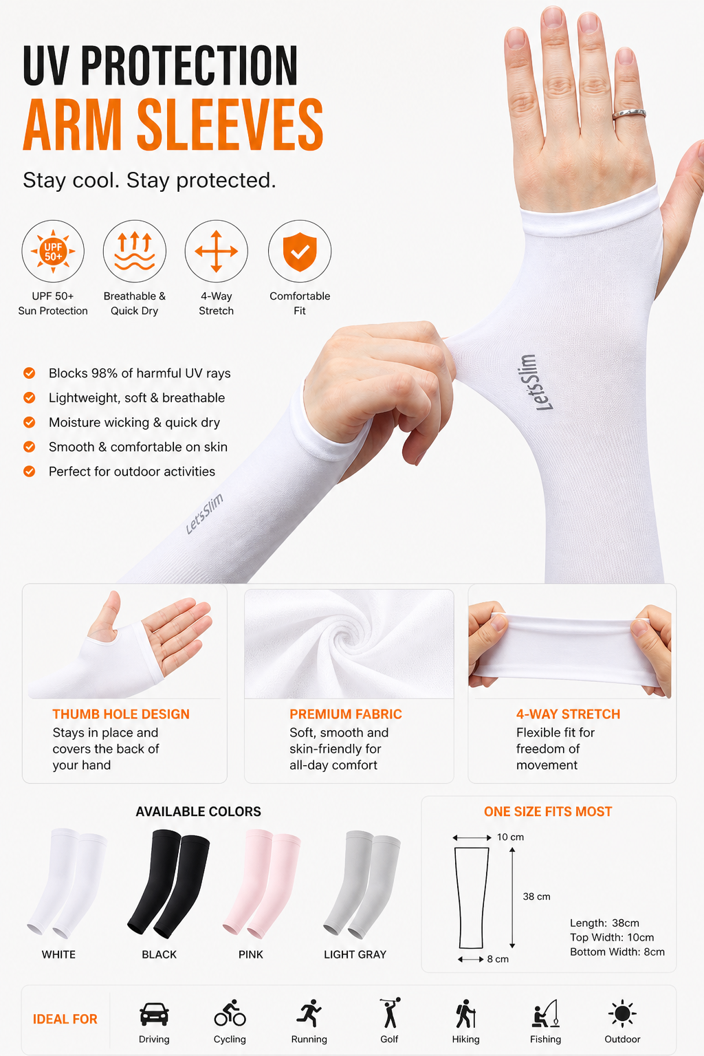 Women’s UV Protection Arm Sleeves UPF 50 Cooling Effect Effortless Stylish Look Summer Activewear - UltraChic
