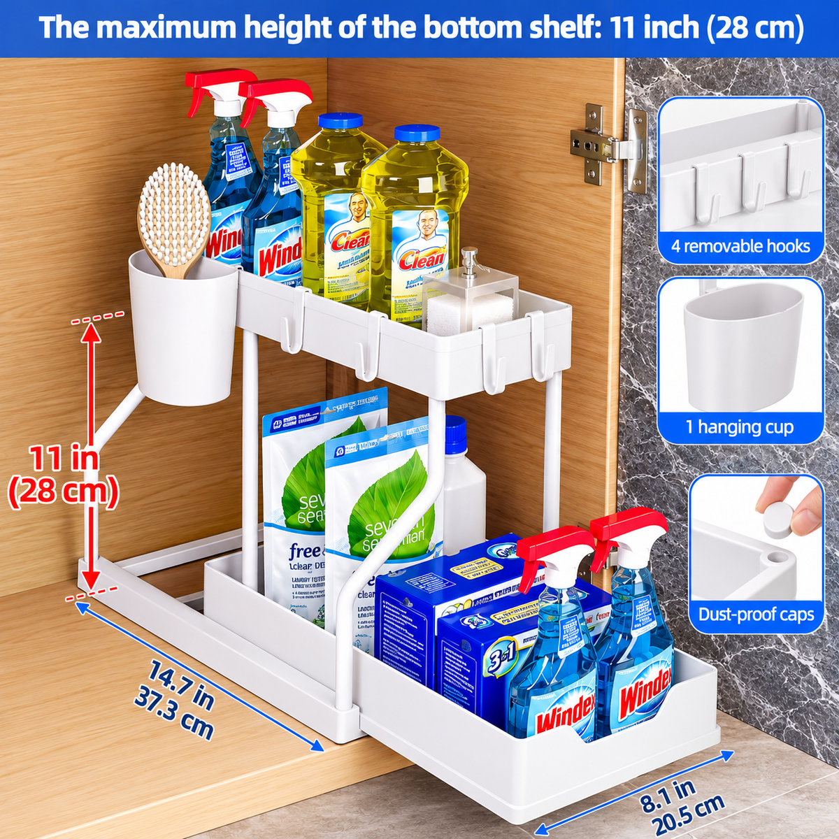 Under Sink Organizer – 2-Tier Pull-Out Storage Rack