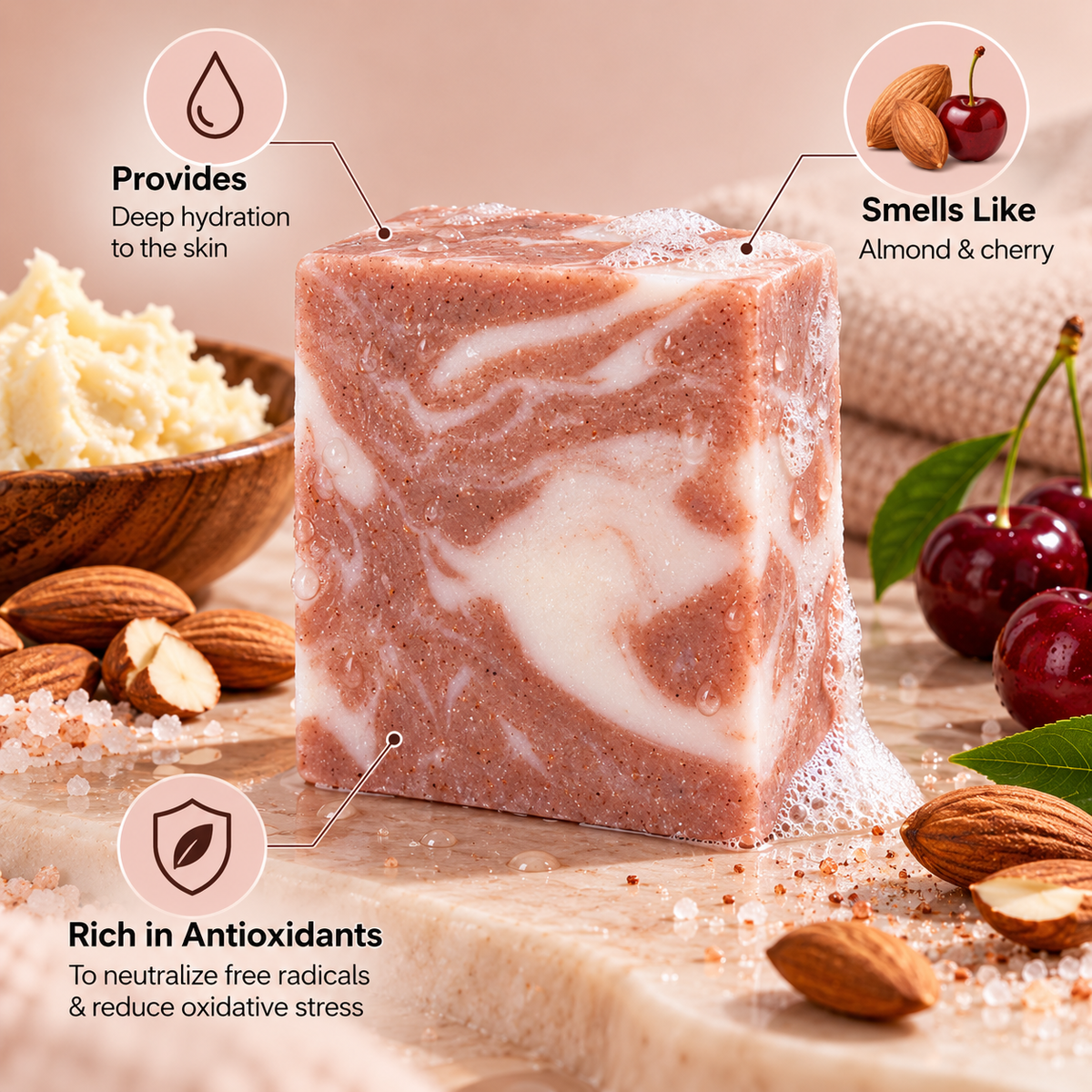 Shea Butter Exfoliating Body Wash Bar – Almond & Cherry Scent