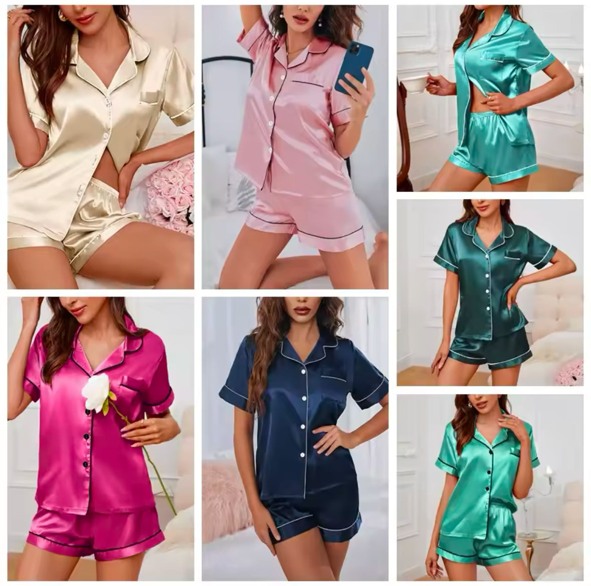 Luxury Satin Women’s Pajama Set – Short Sleeve Turn-down Collar Button Top & Shorts Sleepwear for Ultimate Summer Comfort - UltraChic