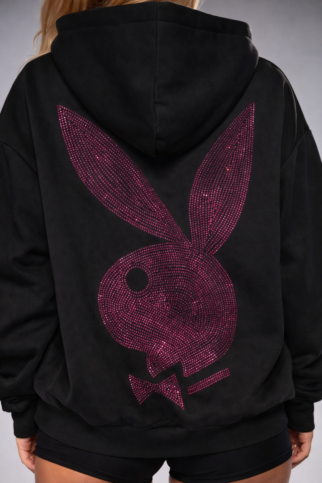 Women’s Oversized Rhinestone Logo Hoodie – Sparkly Winter Streetwear Essential