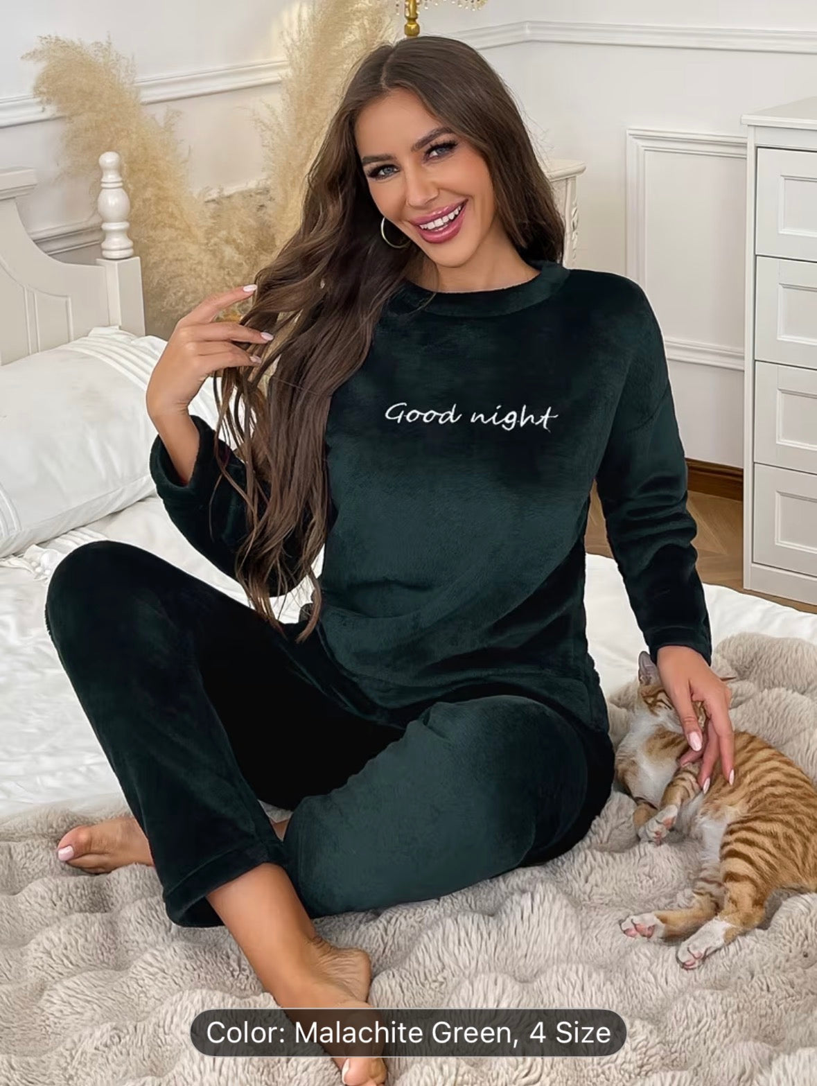 Women’s Autumn/Winter Flannel Coral Fleece Long Sleeve Pajama Set – Comfortable Warm Loungewear with Letter Embroidery, Casual Home Sleepwear Black - UltraChic