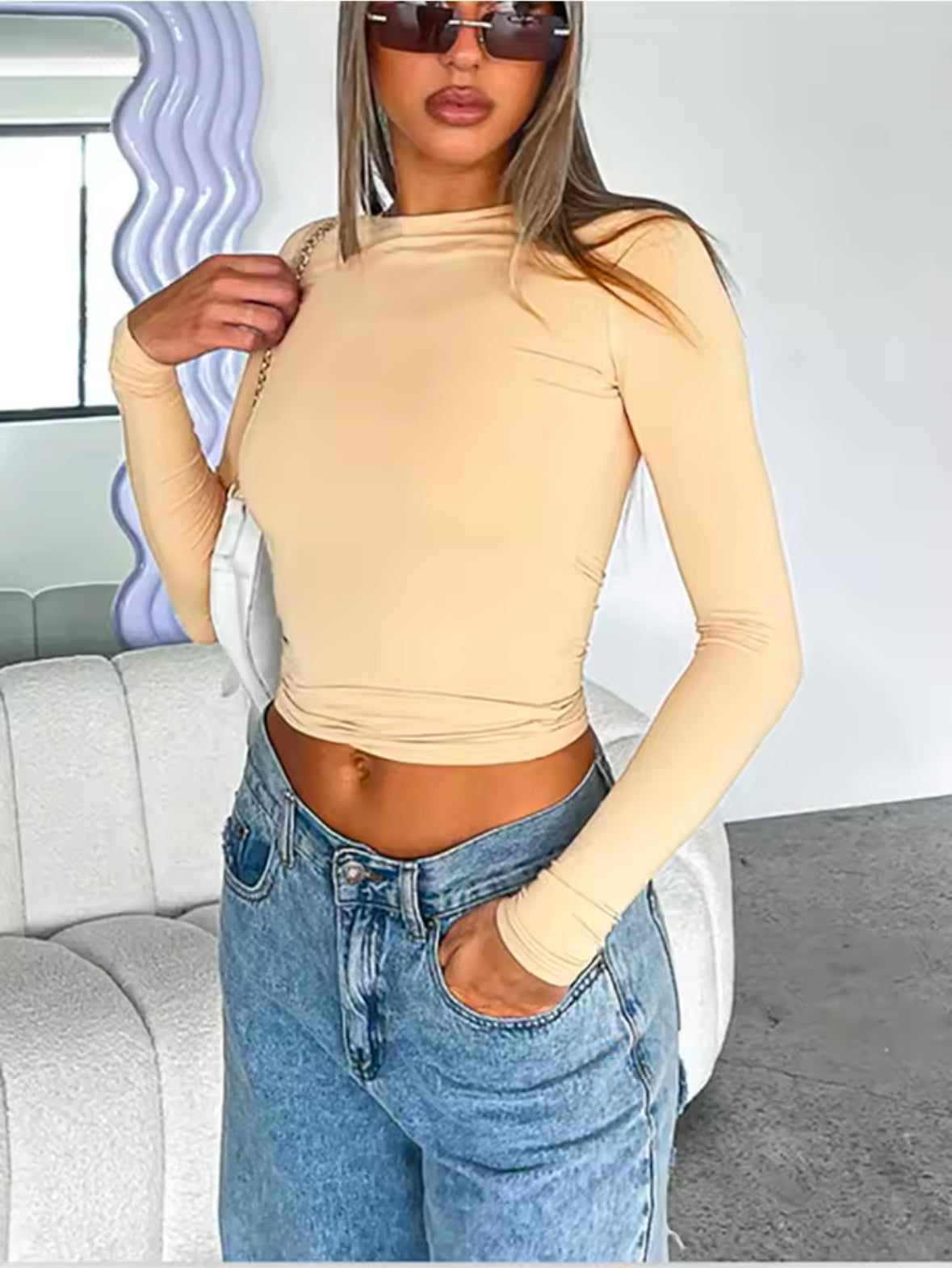 Slim Fit Long Sleeve T-Shirt for Women – Stylish Casual Crop Tops for Spring & Autumn – Y2K Streetwear Tee