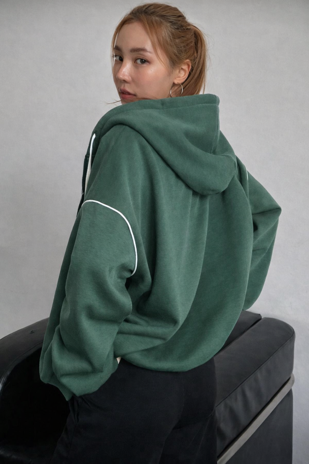 Women’s Thermal Zip-Up Hoodie – Contrast Piping Drop Shoulder Autumn Winter Casual Sweatshirt Jacket - UltraChic