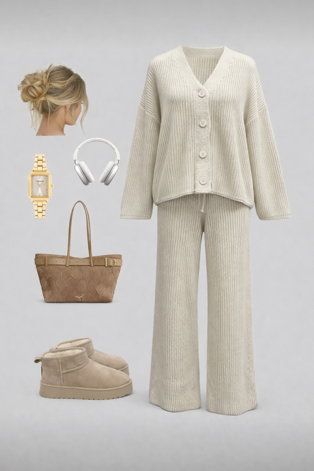 Women’s Knit Cardigan & Flare Pants Set – Cozy Autumn Casual Two-Piece Outfit - UltraChic