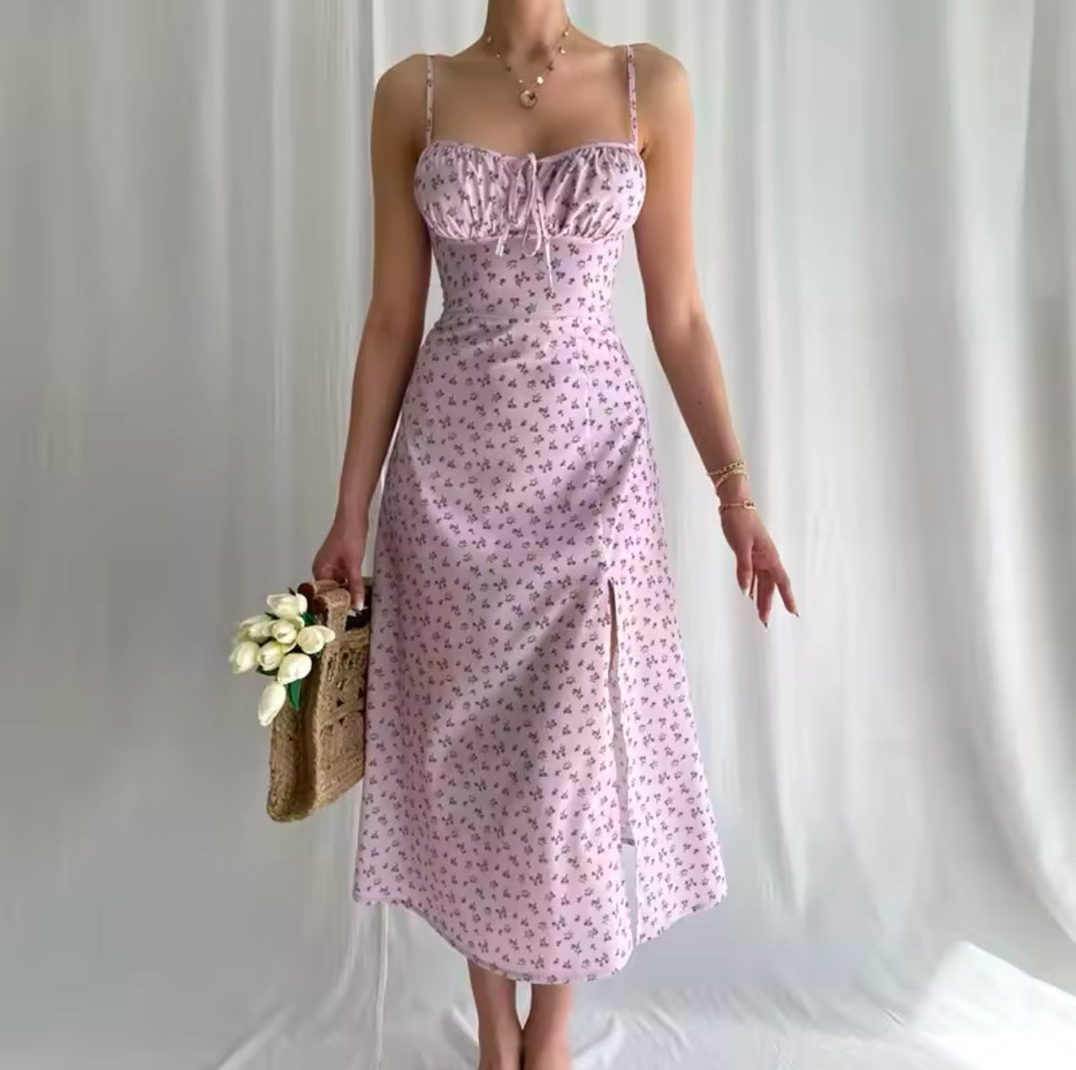 Elegant Floral Beach Vacation Bodycon Dress for Women – 2024 Summer Long Dress, Streetwear Fashion Wholesale Items for Business
