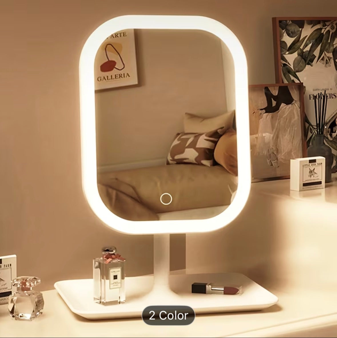 LED Makeup Mirror, Rechargeable Desktop Vanity Mirror with Lights, 3 Light Modes, Touch Control, Adjustable Brightness, Portable Lighted Beauty Mirror, Travel Vanity Cosmetic Mirror with Lights - UltraChic