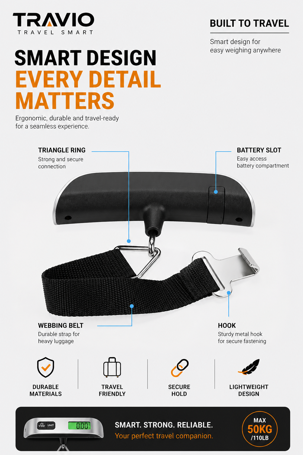 Digital Luggage Scale High Accuracy Portable Design Stress-Free Travel All Season Unisex - UltraChic
