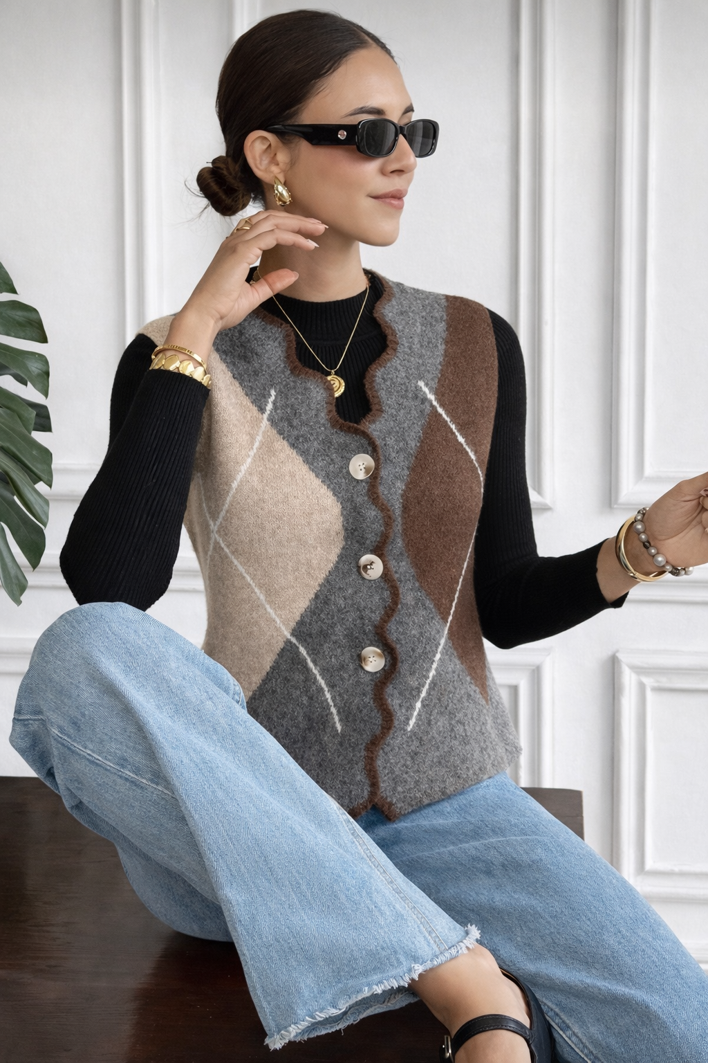 Women’s Leopard Knit Vest – Elegant Autumn/Winter Sleeveless Office Layer