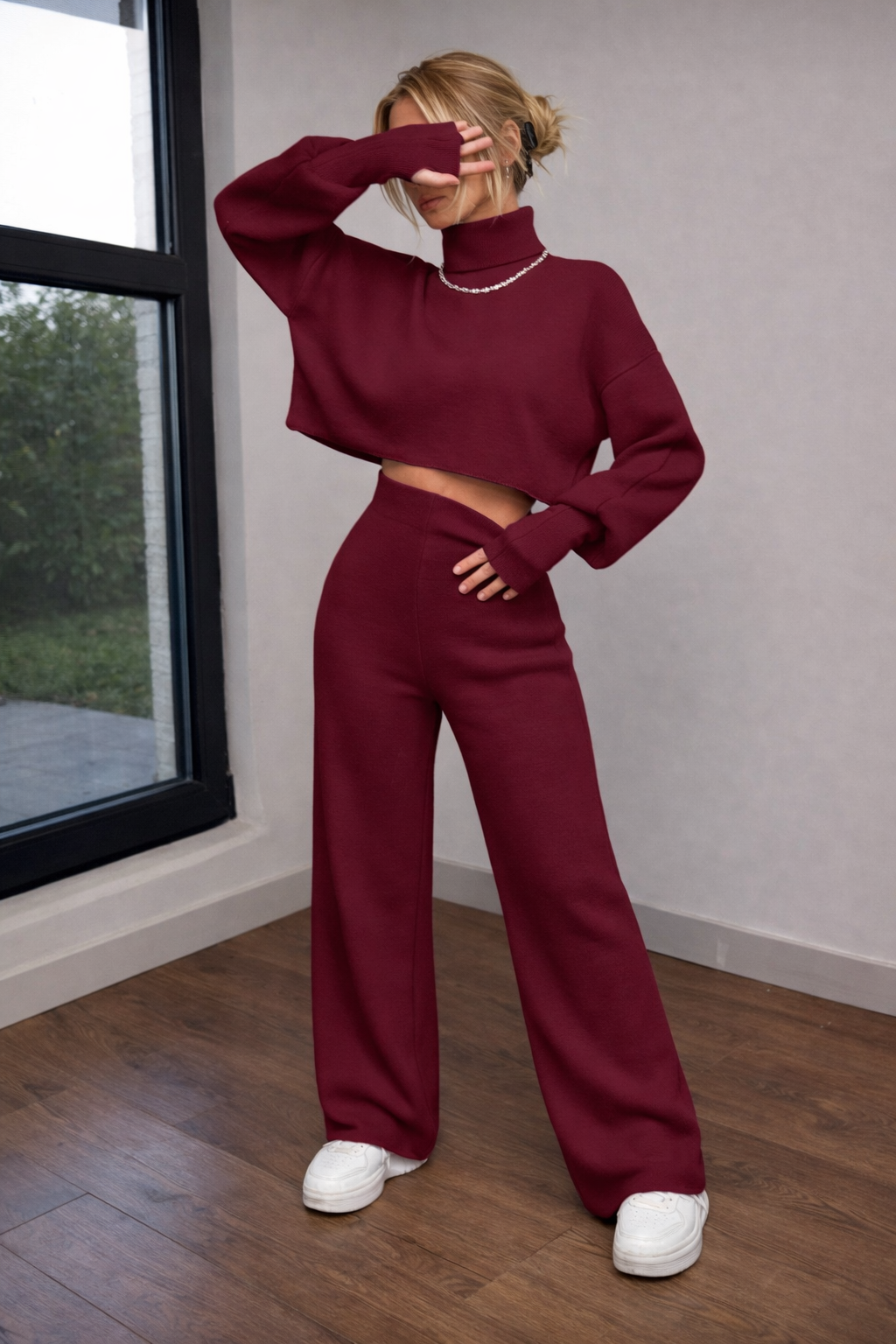 Women’s Turtleneck Crop Top Set – Cozy Autumn Winter Casual Outfit