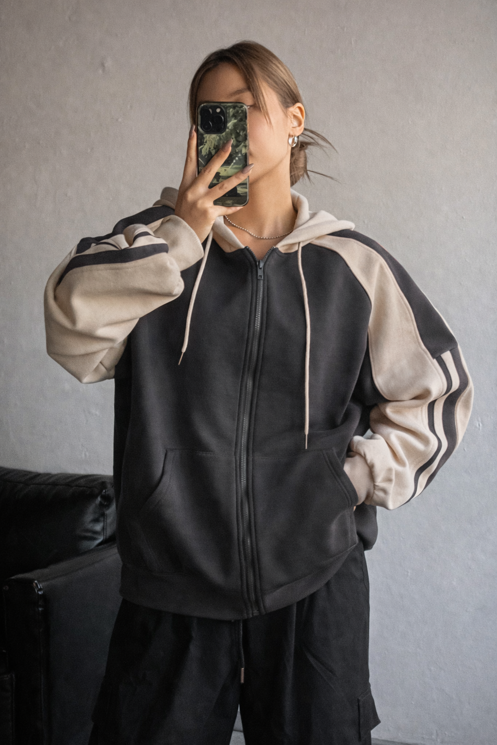 Women’s Color-Block Zip-Up Hoodie – Casual Fall Streetwear Jacket