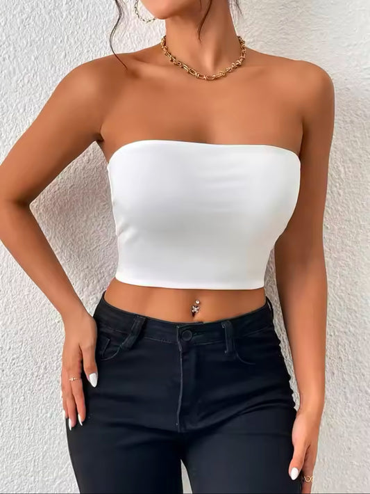 Sexy Bodycon Crop Tube Top – Solid Stretchy Casual Women’s Everyday Top for Effortless Style